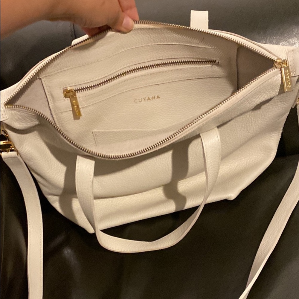 Cuyana leather handbag in ivory with gold hardware